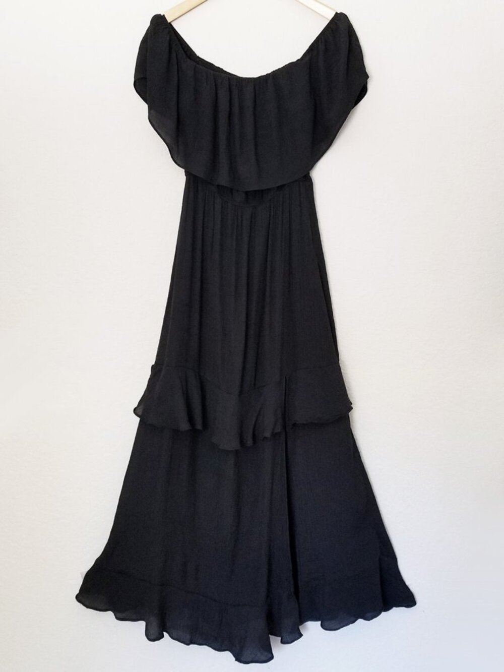 T By Talia Black Off Shoulder Ruffle Slits Long Maxi Dress M Gauze Summer Fairy - Picture 2 of 13